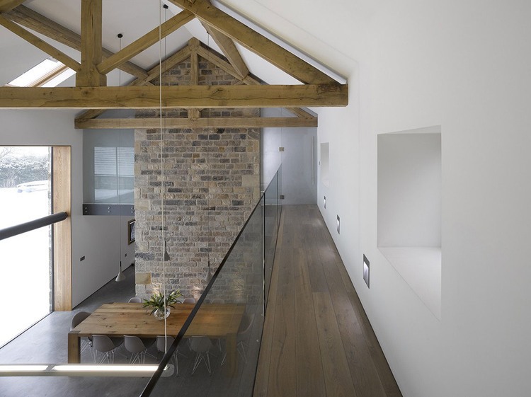 Hallway On Floor Long Hallway On Second Level Floor Cat Hill Barn Snook Architects With Wooden Floor And Glass Balustrade Ideas Interior Design  Amazing Barn To House Remodelling Project With Modern Design 