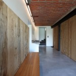 Narrow House Included Long Narrow House DM Corridor Included White Ceramic Floor Wooden Wall And Long Bench With Long Bricks Ceiling Architecture  Converted Home Project In Contemporary Style Designs 