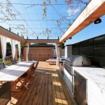 White Barbeque Under Long White Barbeque Countertop Placed Under Wide Pergola In White Canvas On A Green Roof Residence Terrace Garden  Roof Garden Brings Harmony Sensation In Montreal 