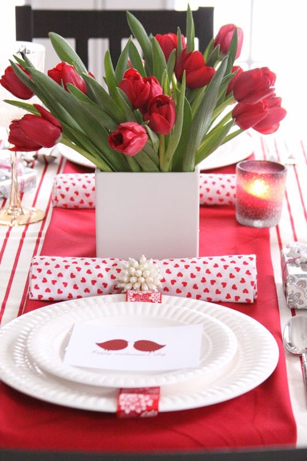 Flowers Beautifying Valentines Lovely Flowers Beautifying The Romantic Valentines Day Table Settings Red With White Plates And Small Candle Decoration  Tablescape Design For Celebrating Valentine’s Day 