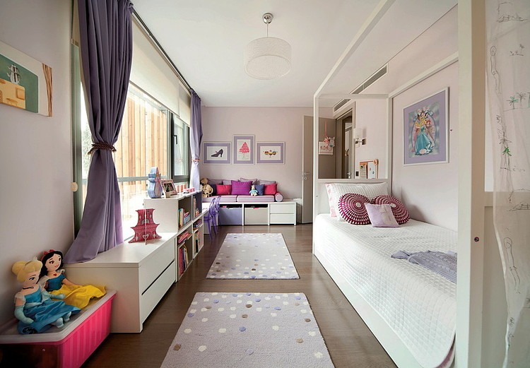 Kids Bedroom Curtain Lovely Kids Bedroom With Purple Curtain And A White Bed Inside The Dk House Dpi Group Architecture  Modern Interior Providing Comfort In A Family Residence 
