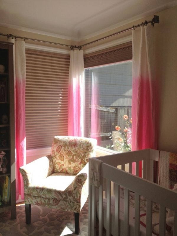 Pink Ombre On Lovely Pink Ombre Curtains Design On The Corner Of Nursery Covering The Window With Floral Chair Also White Crib Interior Design  Ombre Color Decor For Unique Atmosphere In Your Interior 