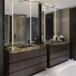 Double Vanity Sinks Luxurious Double Vanity With Double Sinks And Bay Style Folding Mirrors As Another Main Feature Of Rotterdam Residence Bathroom House Designs  Contemporary Villa Interior With Sophisticated Chic Design 