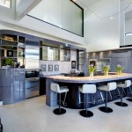 Kitchen Interior Equiped Luxurious Kitchen Interior Design Ideas Equiped With White Stools On Wooden Flooring Uit With Marble Countertop Design Kitchen  Modern Bar Stools Design In Stunning Appearance 