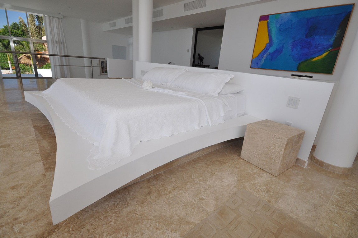 Casa China Rectangular Luxury Casa China Blanca With Rectangular White Mattress And White Bedcover Also Square Wooden Chair With Abstract Paintings Also Orange Marble Floor Decoration Luxury Modern Villas With White Color Design Ideas