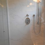 White Modern Los Luxury White Modern Shower Of Los Alamitos Bathroom With Marble Walling Combined With Tiled Flooring Featured With Stainless Steel Appliances Bathroom  Luxurious Modern Bathroom For Large House 