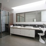 Minimalist Bathroom Single Magnificent Minimalist Bathroom Decoration With Single Bathroom Vanity And Double Bathroom Sink Also Glass Mirror Wall And Curvy Chair Interior Design  Contemporary Home Design With Minimalist Airy Interior 