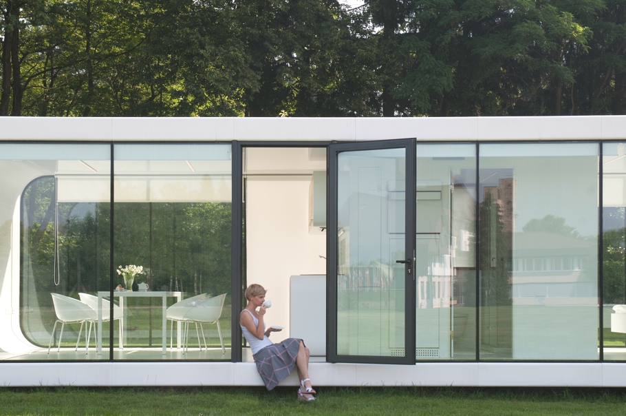 Building Design Home Marvellous Building Design Of Mobile Home With Transparent Wall And Door Which Are Made From Glass Panels House Designs  Inspiring Minimalist Studio Built In Large Green Lawn 