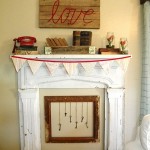 Reclaimed Wooden White Marvellous Reclaimed Wooden Mantel With White Painting Ideas Completed Old Styled Telephone And Love Text On Wall Decoration  Valentine Day Mantel Decoration In Stylish Red Color Designs 