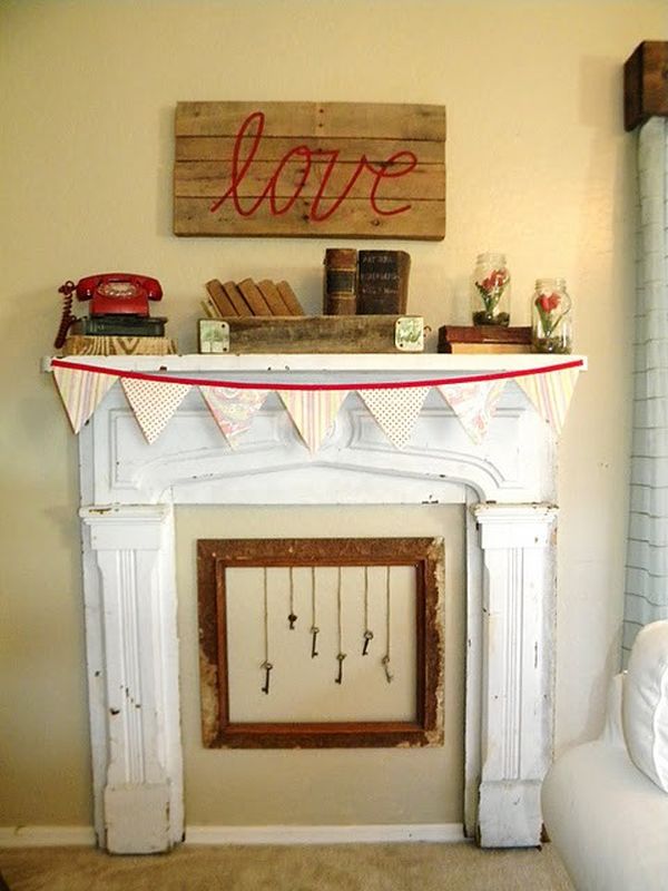 Reclaimed Wooden White Marvellous Reclaimed Wooden Mantel With White Painting Ideas Completed Old Styled Telephone And Love Text On Wall Decoration  Valentine Day Mantel Decoration In Stylish Red Color Designs 