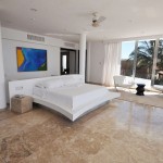 Casa China White Marvelous Casa China Blanca With White Bedcover And Abstract Paintings Also Two White Stitched Leather Sofa And Brown Synthetic Rug Decoration Luxury Modern Villas With White Color Design Ideas