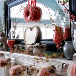 Pink Wreath Accessories Mesmerizing Pink Wreath And Chic Accessories Of Valentines Day Mantel Decor Idea Completed Big Mirror On Wall Decoration  Valentine Day Mantel Decoration In Stylish Red Color Designs 
