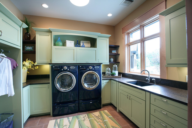 Green Laundry Arranged Mint Green Laundry Room Cabinets Arranged In U Letter Shape With Dark Washing Machines Decoration  Adorable Laundry Room Cabinets For Our References 