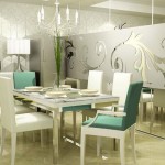 Dining Room Wall Modern Dining Room With Mirrored Wall Panel Idea Feat White Chandelier Also Glass Table Design Plus Comfy Upholstered Chairs Dining Room Modern Dining Room In Stylish And Artistic Design