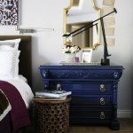 Blue Dresser Bedroom Navy Blue Dresser Placed As Bedroom Nightstand With Brass Framed Mirror Studded On White Wall Decoration  Stylish Dresser Design To Decorate Room Design 