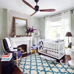 Room Interior White Nursery Room Interior Decorated With White Baby Crib And Fireplace Completed With Contemporary Ceiling Fans Furniture Contemporary Ceiling Fans And The Lifestyle Of Urban Living