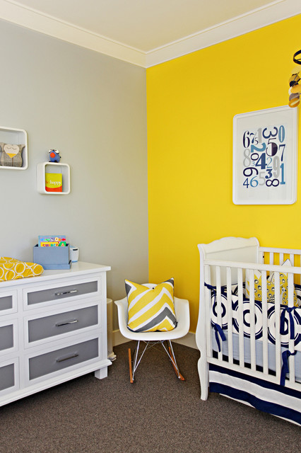 Near Yellow Painted Nursery Near Yellow Also Grey Painted Wall Add Near White Cribs Decoration  Cute Baby Dresser Which Brings Fashionable Decoration 