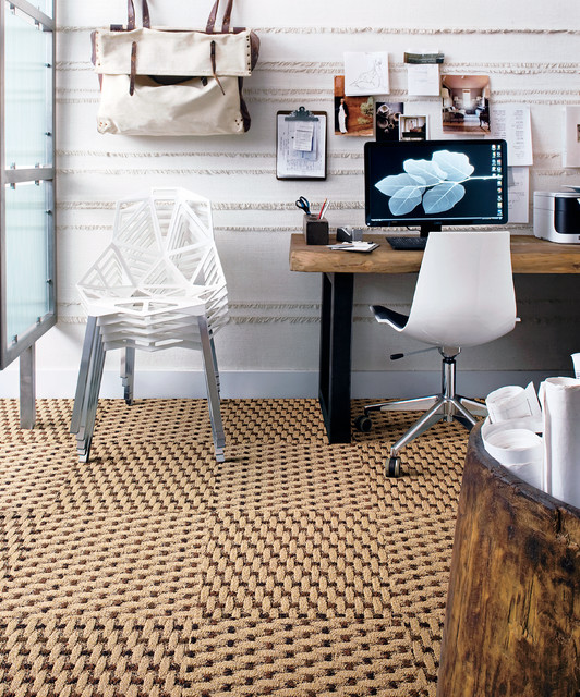 With Some And Office With Some White Chairs And Wooden Computer Desk On The Brown Carpet Tiles Interior Design  Carpet Tiles With Bright Color For Interior House 