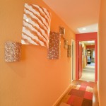 Wall And Inside Orange Wall And Orange Ceiling Inside The Hall With Pastel Carpet Tiles And Unique Ornaments Interior Design  Carpet Tiles With Bright Color For Interior House 