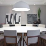 Dome Shaped And Oversized Dome Shaped Pendant Lights And Pretty Leather Chairs Feat Circular Table Design In Modern Dining Room Dining Room Modern Dining Room In Stylish And Artistic Design