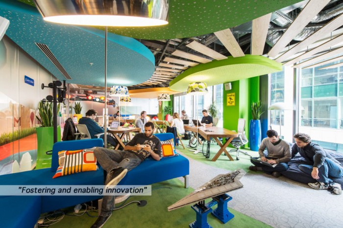 Natural Themed For Perfect Natural Themed Interior Design For Google Office With Green Accents Of Ceiling And Wall To Combine With Blue Furniture Set Office  Updated Office In Uplifting Design 