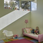 Bed For Room Pink Bed For The Kids Room With Colorful Carpet Tiles And Green Wall Near White Chair Interior Design  Carpet Tiles With Bright Color For Interior House 