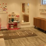 Space For Unique Playful Space For Kids With Unique Rug In Grey With Printed Game Themed Pattern To Match With Wooden Floor And Colorful Furniture Basement  Cozy Basement Design For Relaxation Room 