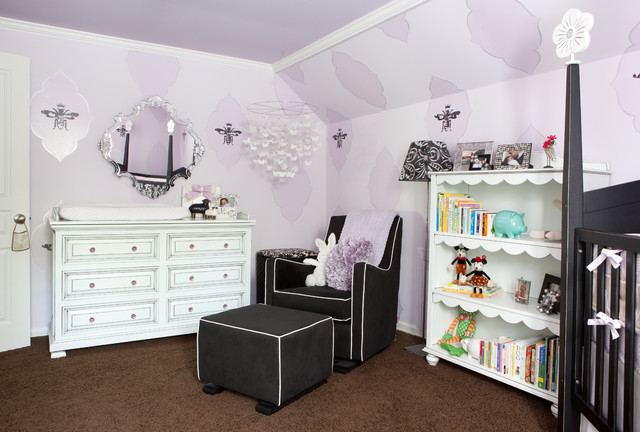 Baby Nursery White Purple Baby Nursery Enhanced With White Dresser And Black Crib And Lounges Completed With Pillows Furniture  Elegant White Dresser Design Which You Prefer 
