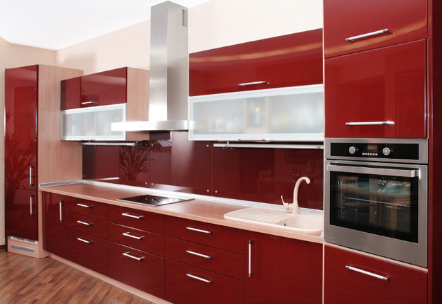 Kitchen Cabinets Backsplash Red Kitchen Cabinets And Red Backsplash In The Kitchen With A Hardwood Floor Kitchen  Modern Kitchen Cabinets With Additional Decorations 