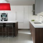 Lamp Above Island Red Lamp Above The Wooden Island In Kitchen With Grey And White Kitchen Cabinets Kitchen  Modern Kitchen Cabinets With Additional Decorations 