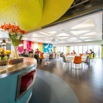 Nuance Of Dining Refreshing Nuance Of Google Office Dining In Tropical Rendering With Flowers And Fruit Employed For Decoration To Work With Colorful Interior Office  Updated Office In Uplifting Design 