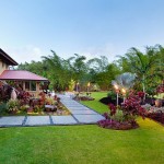 Green View In Relaxing Green View Idea Applied In Picture Perfect Garden With Tropical Vibe With Lawn Area Space And Outdoor Lamps Outdoor  Inspiring Outdoor Designs With Tiki Torches 