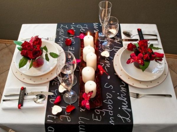 Valentines Day Black Romantic Valentines Day Table Settings Black White Decorated With White Plates And White Candles Near Red Roses Decoration  Tablescape Design For Celebrating Valentine’s Day 