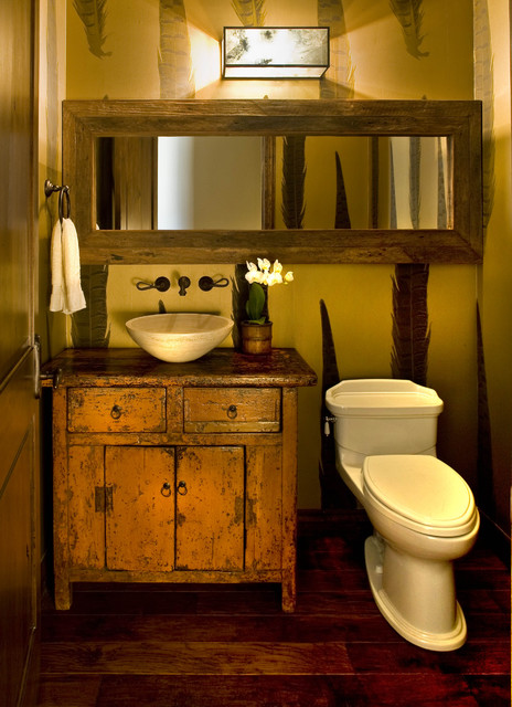 Powder Room Wooden Rustic Powder Room With Small Wooden Material And Minimalist Decorations Furniture  Beautiful Rustic Dresser Using Old Color 