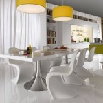 Shaped Chairs Modern S Shaped Chairs Design In Modern Dining Room Feat Sleek Table With Steel Leg Idea And Big Yellow Overhead Lights Dining Room Modern Dining Room In Stylish And Artistic Design