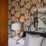 Wallpaper Behind And Scenic Wallpaper Behind Modern Bed And Compact Bedside Table With Drum Table Lamp In San Francisco Midcentury Janel Holiday Interior Design House Designs  Mid Century Interior Style Combined With Wooden Decoration Model 
