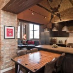 Industrial Kitchen Exposed Sleek Industrial Kitchen Design With Exposed Brick Wall In West Loop Loft Applied Also Wooden Kitchen Table Interior Design  Rustic Interior Design Intended To Make Mild Atmosphere 