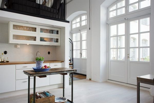 Pantry Of House Sleek Pantry Of Industrial Loft House Furnished With Sink And Water Faucet On Bar Under Cabinet On Wall Deco Also Wooden Table On Floor House Designs  Industrial Loft Interior Enlivening Charm Of Small Nordic Home 
