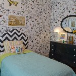 Kids Bedroom Dresser Small Kids Bedroom With Black Dresser Furniture And Vintage Floral And Butterfly Wallpaper Decor Furniture  Simple Contemporary Dresser Using Different Colors 