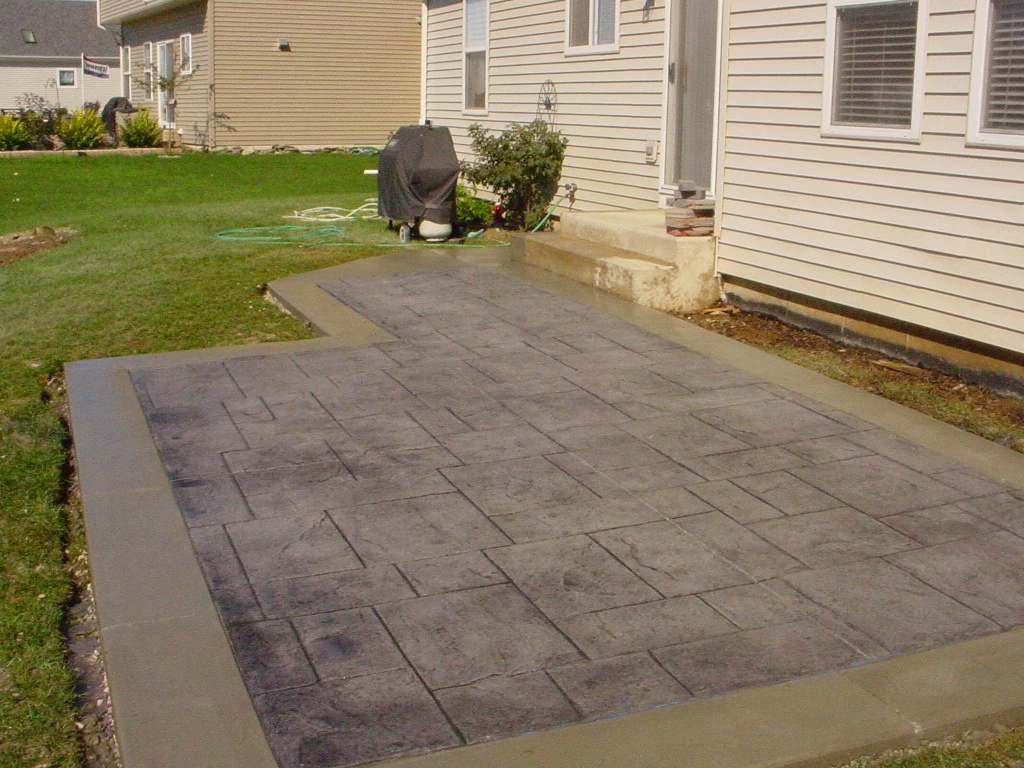 Stamped Concrete Completed Small Stamped Concrete Patio Flooring Completed With Fashionable Small Patio Furniture And Green Garden Design For Landscaping 19 Stamped Concrete Patio For Stylish Outdoor Spaces