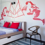 Placed Mirror Impact Smartly Placed Mirror Enhances The Impact Of The Wall Mural Equipped With Stripped Pattern Of Rug Design Ideas Decoration  Sport Wall Mural Theme In Various Ideas 