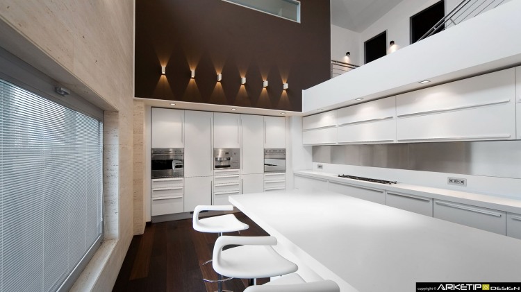Kitchen Design Cabinet Sophisticated Kitchen Design With White Cabinet And Kitchen Table In Loft C Milano Applied Modern Wall Lamps Decoration  Loft Decorating Ideas Applied With Inviting Color Effects 