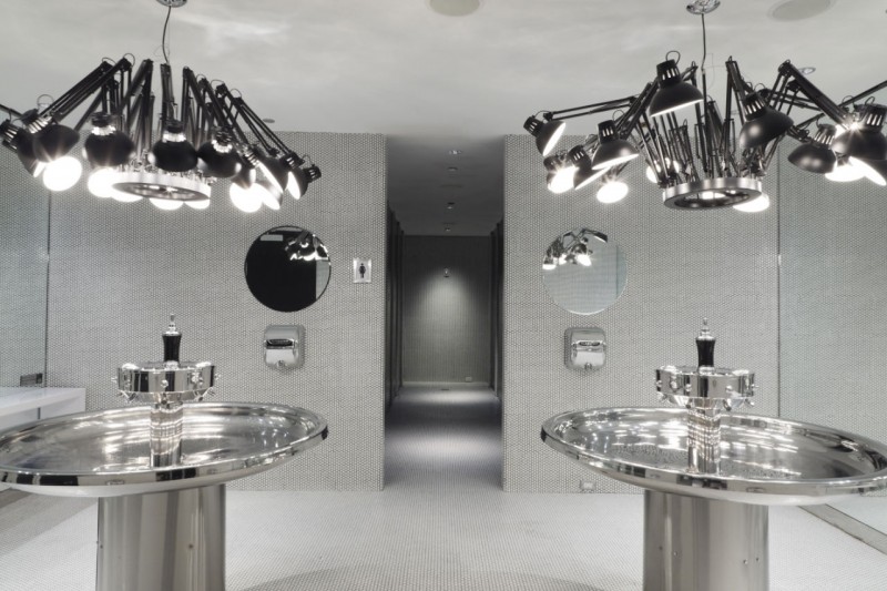 Silver Sinks Lighting Sophisticated Silver Sinks With Current Lighting Tools In Dream Downtown Hotel Applied In Very Enchanting Grey Wall And Ceiling Architecture  Amazing Hotel Building With Metal Panels 