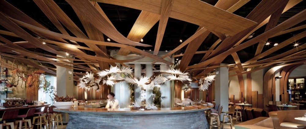 Design Of Restaurant Spacious Design Of The Ikibana Restaurant Ambience With The Wooden Extensive Elements That Will Enhance The Interior Decoration Design Decoration  Unique Restaurant Design Decorated With Wooden Furniture 