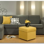 Small Sectional Yellow Striking Small Sectional Sofa With Yellow Cushions In Living Room Combined With Grey Sofa Furniture Made From Fabric Material In Modern Style  Small Sectional Sofa For Homey Relaxation 