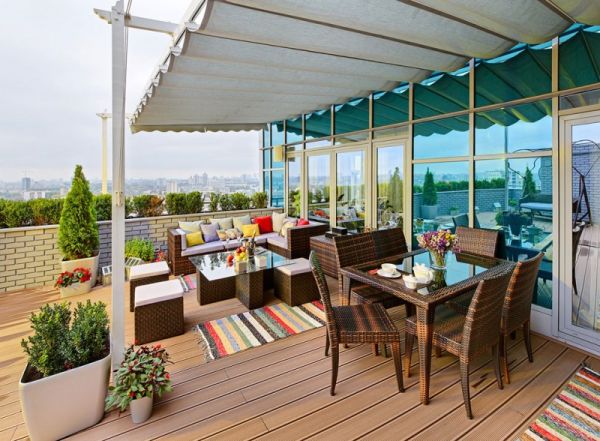 Apartment With Kiev Stunning Apartment With Terrace In Kiev Decorated Rattan Outdoor Furniture Dining Table And Chairs Also Sofa Decoration  Vibrant Color Combinations To Add Beauty To Your Home Decor 