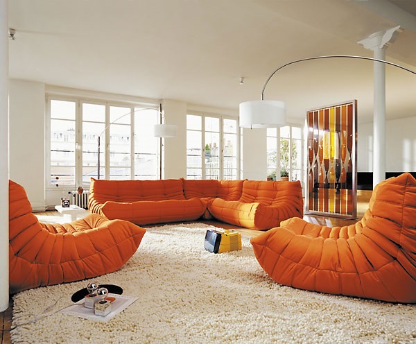 Bright Living Style Stunning Bright Living Room Interior Style Modern Style Orange Sofa Togo Artistic Design Ideas With Beige Rug Decor Furniture  Amazing Orange Sofa For Innovative House 