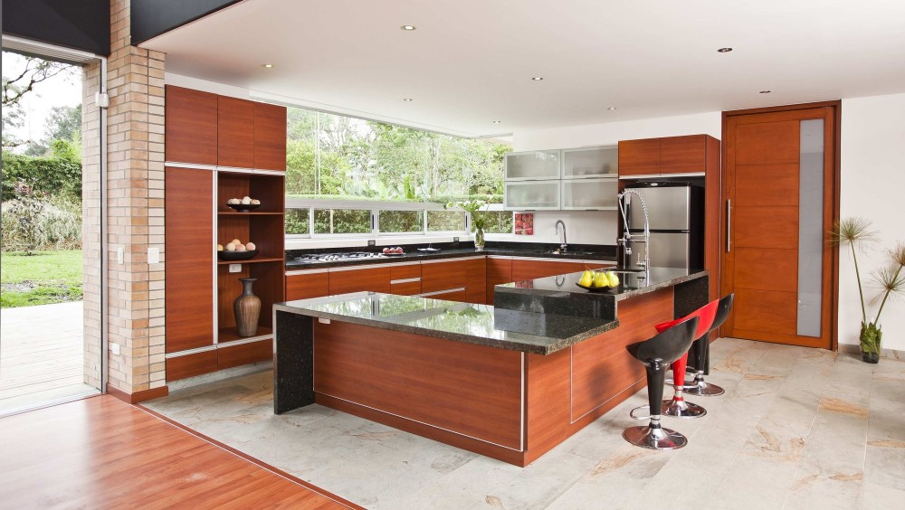 Kitchen Interior Olaya Stunning Kitchen Interior Design Of Olaya House Furnished With Red Furniture Set With Glossy Black Countertop Residence  Contemporary Residence Engaging With The Nature 