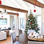 Living And With Stunning Living And Dining Room With Beams Ceiling In Christmas Decoration Applied Indoor Christmas Tree On Corner Decoration  Living Decorating Ideas By Using Exposed Beams And Trusses 