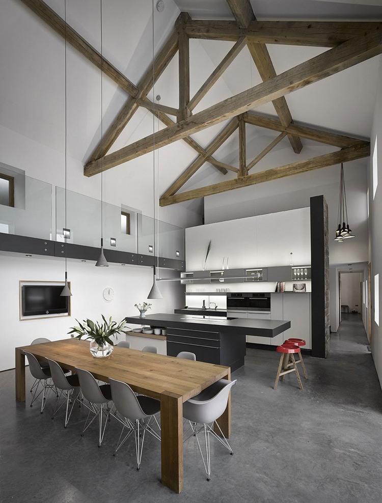 Open Floor Dining Stunning Open Floor Kitchen And Dining Area Inside The Cat Hill Barn Snook Architects With Concrete Floor And Beams Ceiling Interior Design  Amazing Barn To House Remodelling Project With Modern Design 